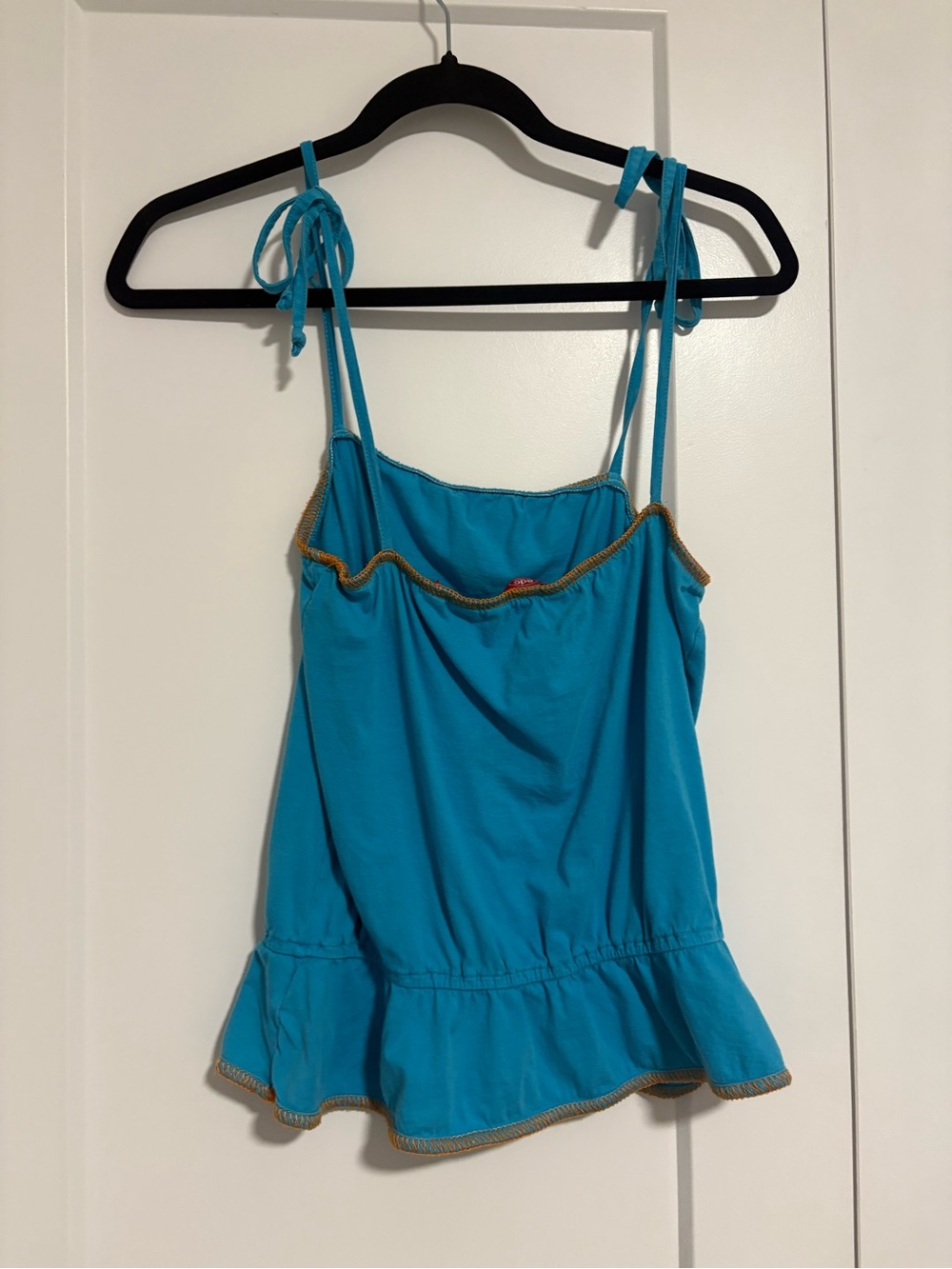 Y2K EDC Cotton Embroidered Tie-Shoulder Peplum Camisole Tank Top Size Medium - Picture 5 of 10